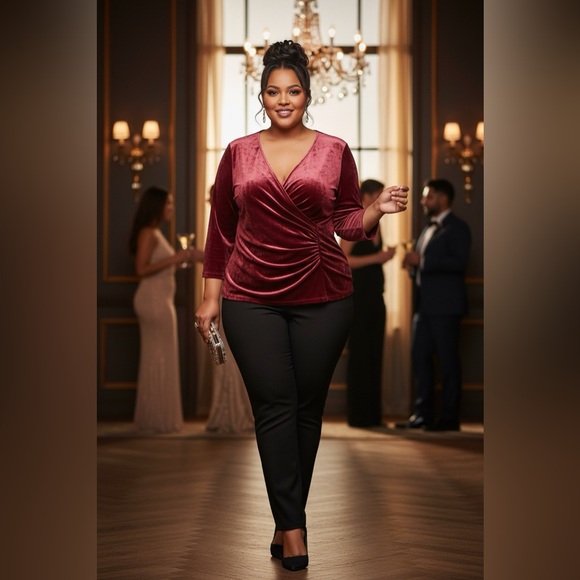 Soft Surroundings Wine Velvet Draped Ruched Front Top Women’s 3X - Picture 5 of 12